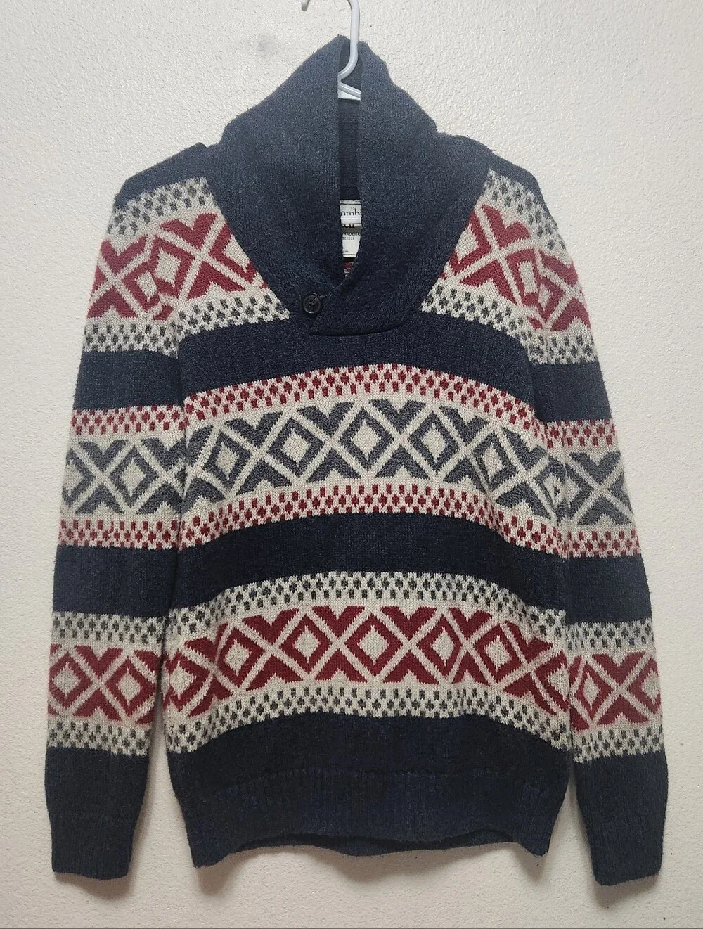 VTG Y2K Abercrombie & Fitch Shawl Collar Sweater S Nordic Fair Isle Preppy